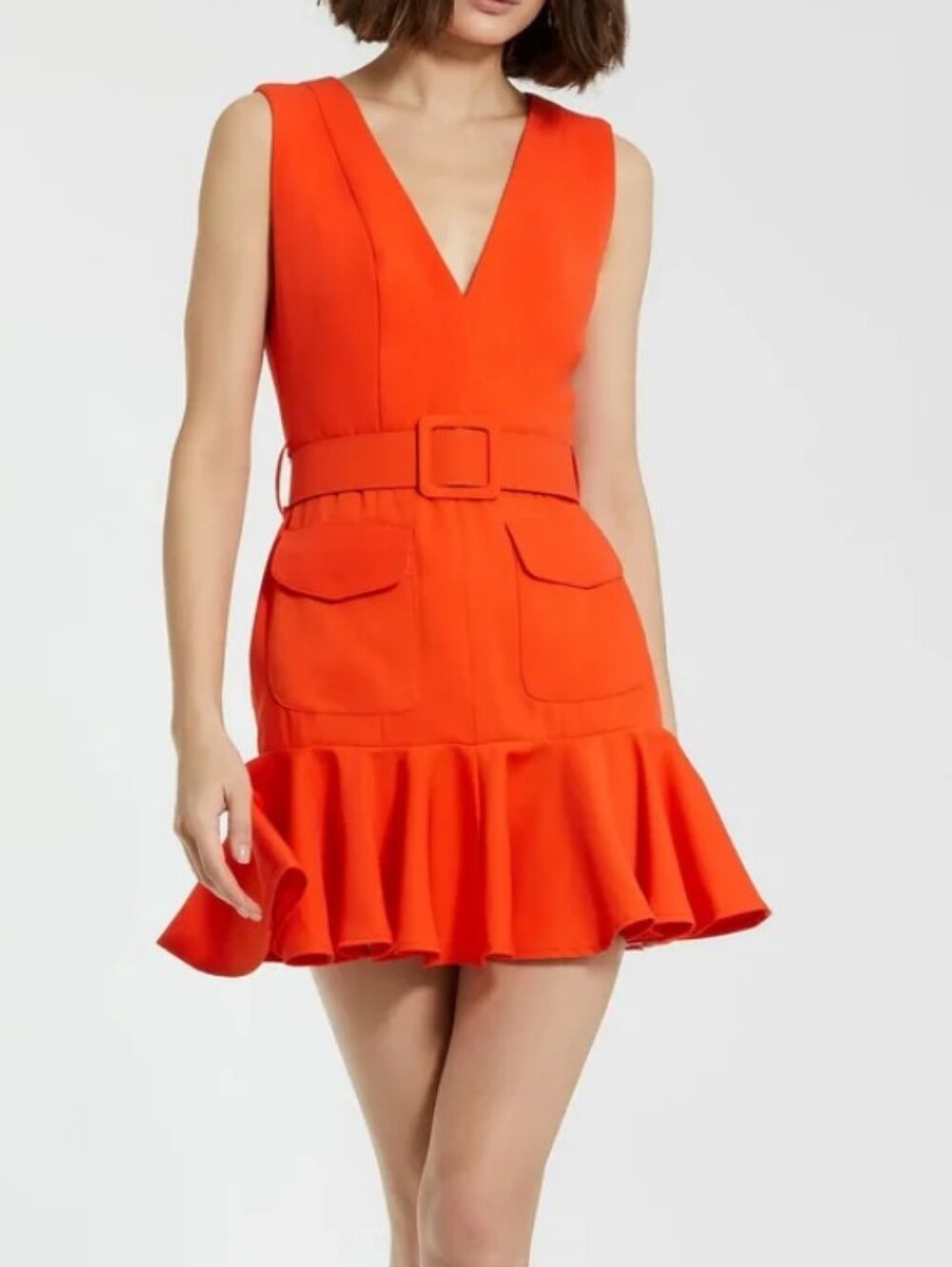 MAC DUGGAL Size 2 Orange Sleeveless Crepe Belted Mini Dress Msrp $299
